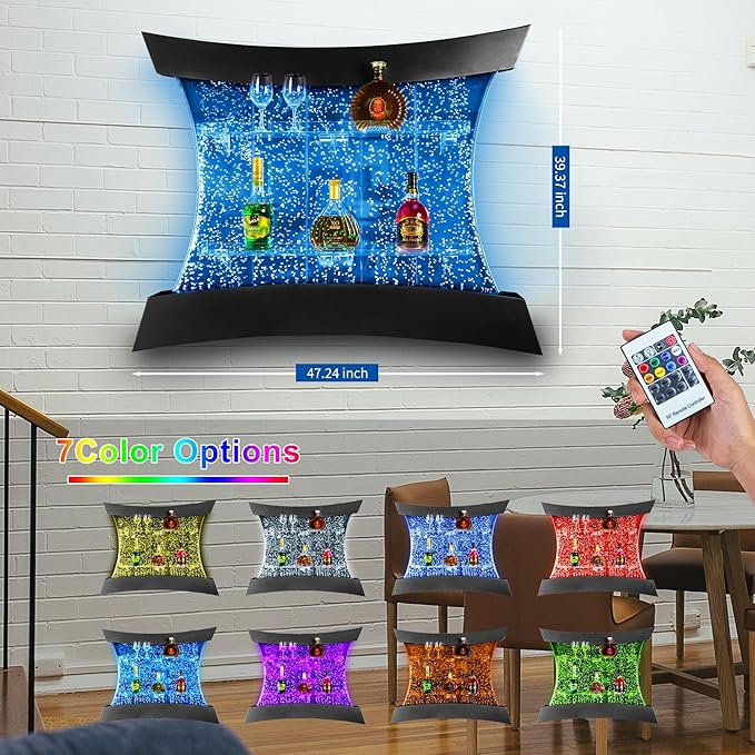 PONDO Multifunctional LED Changing Water Bubble Wall Mounted Wine Cabinet with 7-Color Display Shelf - Perfect for Living Room, Home, Bar, Buffet, Party, Sensory Items & New Year Decor - Bloomnest