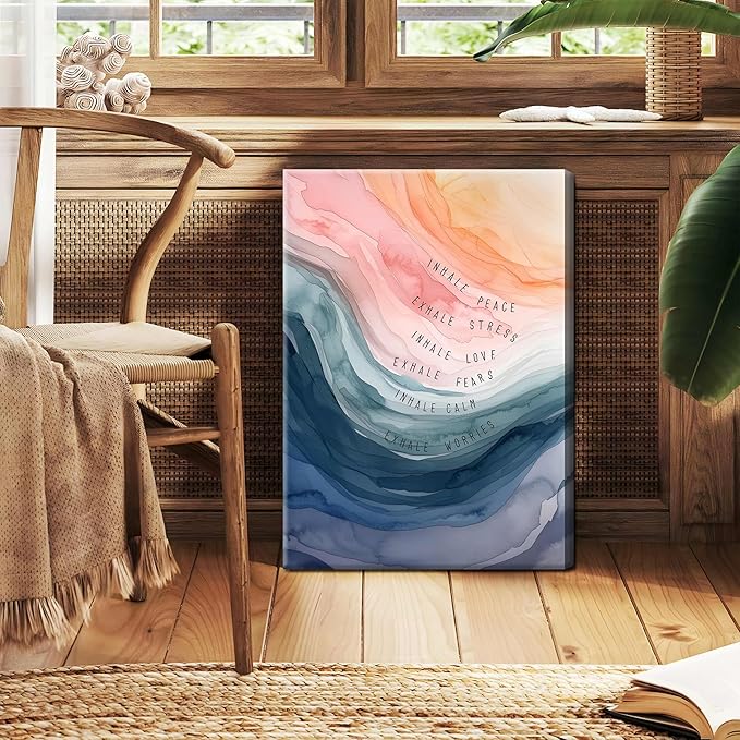 Mental Health Wall Art, Therapy Office Pictures Wall Decor, Inhale Exhale Meditation Art Paintings, Inspirational Canvas Prints, Therapist Artwork for Meditation Room Calming Corner, Framed 12x16 Inch - Bloomnest