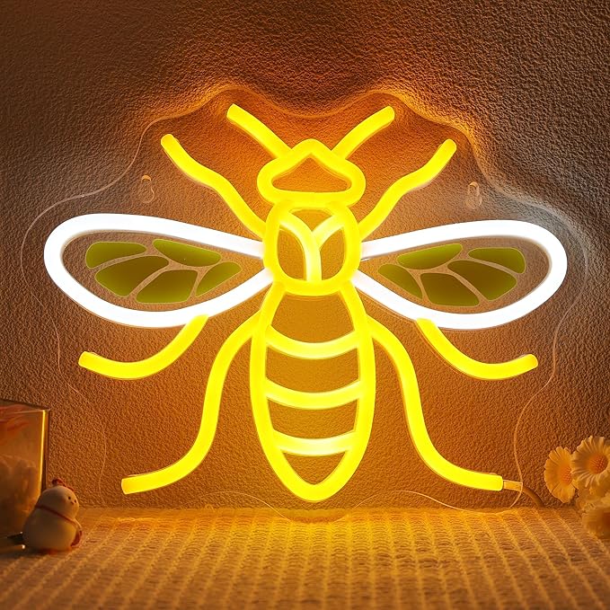 Attivolife Bumble Bee Neon Sign for Wall Decor, Light up LED Animal Neon Lamp with Dim USB Powered, Home Bedroom Classroom Party Stuff, Birthday Xmas Gifts for Kid Girl Boy Beekeeper - Bloomnest