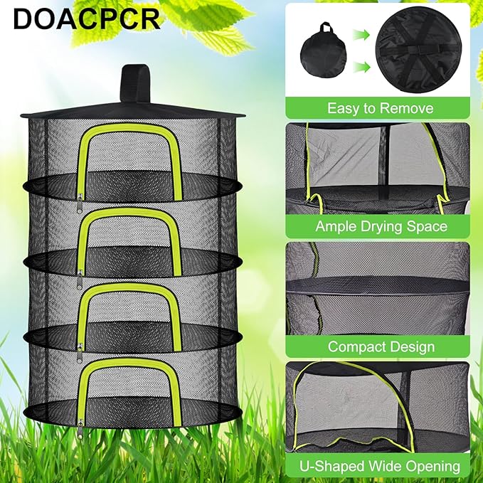4 Layer Herb Drying Rack, Hanging Mesh Net, Foldable Plant Drying Rack With U-Shaped Zipper, Garden Trimming Shears and Hooks, For Drying Herbs Plants, Fruits, Seafood, Clothing(4 Layers-23.62'') - Bloomnest