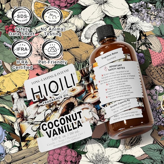 HIQILI Coconut Vanilla Fragrance Oil - for Candle Making, Soap Making, Essential Oil for Diffuser, Humidifier, Home& Hotel & Car Use - 5.07 Fl Oz - Bloomnest