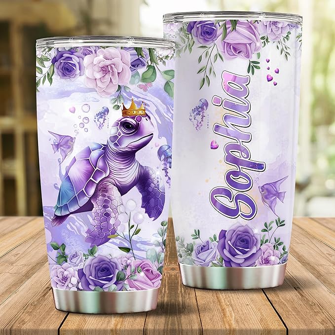 Personalized Turtle Gifts Sea Turtles Gift For Women, Girls Lover Coffee Cup Mug Travel Mugs 20oz Stainless Steel Thermos Tumbler With Lids (SEATURTLE) - Bloomnest