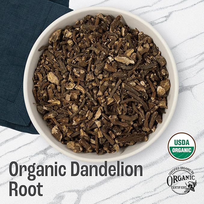 J Mac Botanicals Organic Dandelion Root (16 oz) unroasted, herb for tea and other infusions, Packaged in the USA, Certified USDA Organic - Bloomnest