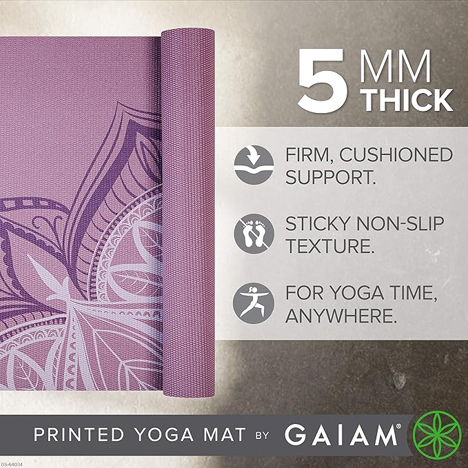 Gaiam Yoga Mat - Premium 5mm Print Thick Non Slip Exercise & Fitness Mat for All Types of Yoga, Pilates & Floor Workouts (68" x 24" x 5mm) - Bloomnest