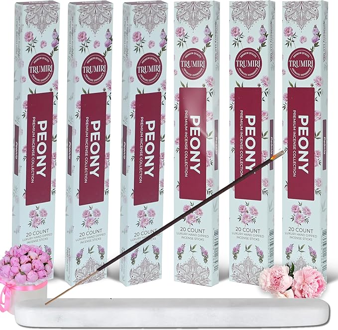 Peony Incense Sticks - Total 120 Insence-Sticks - 6 Packs of 20 Insense - Inciensos - Inscents - Natural Non Toxic Ingredients - Incents - Incence - Inscense - Insents TRUMIRI