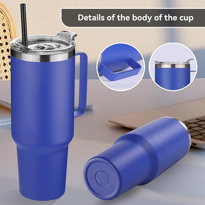HASLE OUTFITTERS 40 oz Stainless Steel Tumbler with Handle, Vacuum Insulated Tumblers Bulk, Reusable Double Wall Travel Coffee Mug, Durable Powder Coated Water Bottles(Dark Blue, 8) - Bloomnest