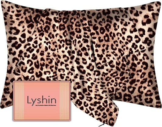 Mulberry Silk Pillow Cases Standard Size with Hidden Zipper, Ultra Smooth and Soft Breathable Cooling Silk Satin Pillowcase for Hair and Skin, Gifts for Women Men (Leopard Brown, 20x26 Inches, 1 Pack) - Bloomnest