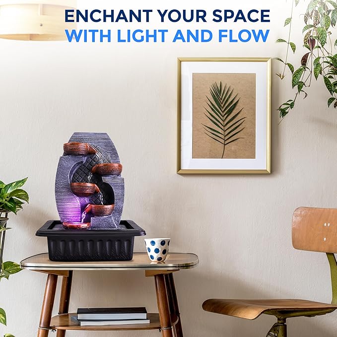 SereneLife Tabletop Water Fountain, Home Decor Soothing Sound Machine with Automatic Pump, Zen Relaxing Decor for Meditation, 15.7" Tall