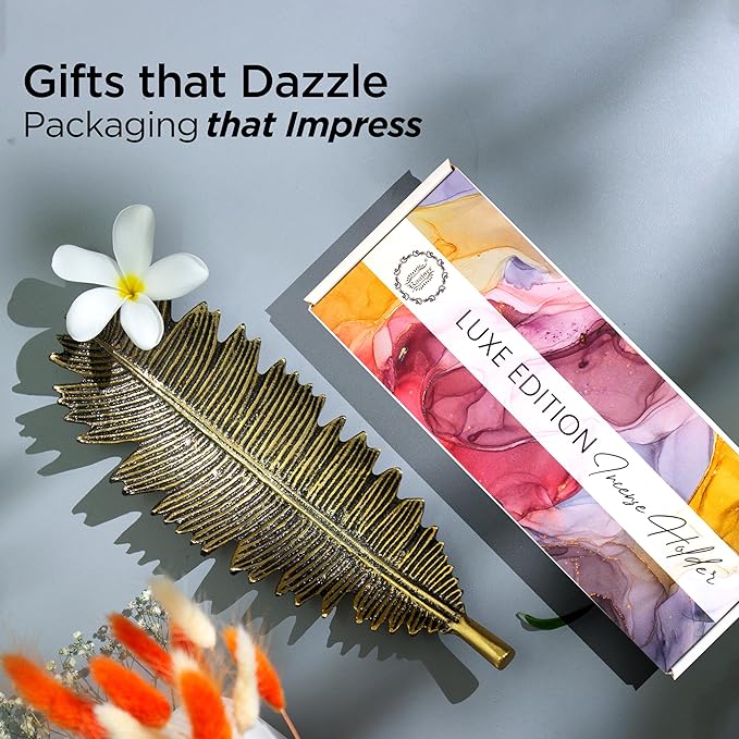 Raajsee Incense Holder Set with Nag Champa Incense Sticks 15gm, Leaf Insense-Stick Holder, Brass Incense Burner,Modern Stick Incente Holder for Yoga, Meditation,Home Décor Size 10x4 inches GOLD - Bloomnest