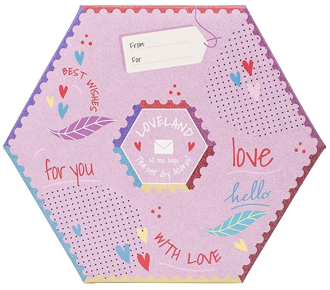 ACORUS | Loveland Tea Set | Natural Assorted Tea Hamper Box | Set of 6 flavors | Surprise your loved ones | Valentines box | Large Selection Box | Tea Gift Sets | 60 Tea Bags - Bloomnest