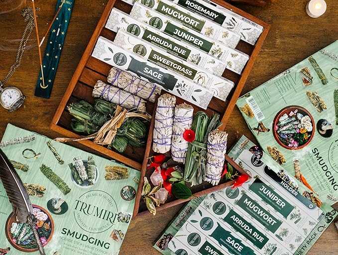 Trumiri Incense Sticks for Smudge Kit - Total 120 Insence-Sticks (20 Insense x 6 Incents) - Inciensos Aromaticos para Malas Energias Inscents-Sticks with Sage Sweetgrass for Smudging + Incense Holder - Bloomnest