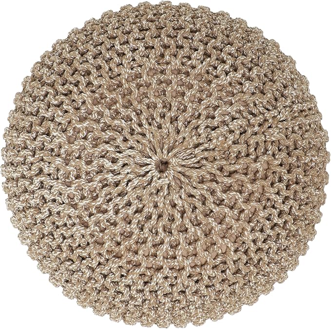 REDEARTH Round Pouf Ottoman - Hand Knitted Cable Boho Poof Home Décor Pouffe Circular Footrest for Living Room - Nursery - Bedroom - Lounge 100% Cotton (18”x18”x14”) - Beige Ivory - Bloomnest