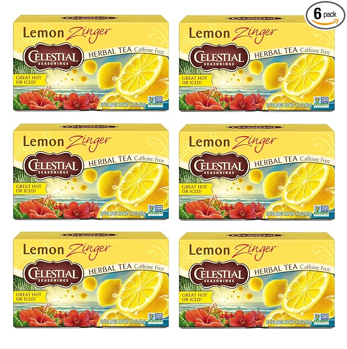 Celestial Seasonings Lemon Zinger Herbal Tea, Caffeine Free, 20 Tea Bags Box, 6-Pack - Bloomnest