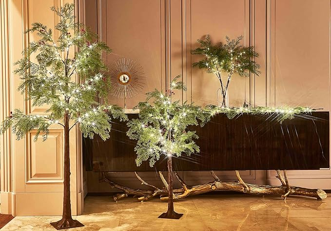 Birchlitland Christmas Garland with Lights Cadar Lighted Garland Battery Operated with Timer or USB Light 6FT 80 LED Fairy Lights, Faux Vine with Lights for Mantel Fireplace and Holiday Decor - Bloomnest