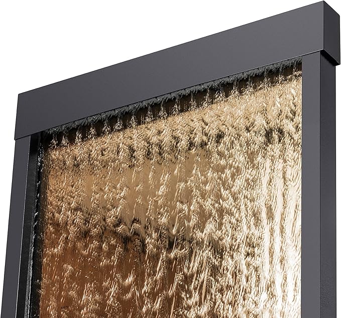 Alpine Corporation | 72"H Indoor/Outdoor Mirror Waterfall Floor Fountain — LED Lights & River Stones — Elegant Bronze Finish for Home, Office, Patio & Entryway Décor - Bloomnest