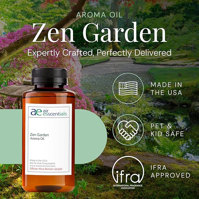 Zen Garden Aroma Oil, Essential Oils Blend for Diffusers & Scent Machines, Citrus, Delicate Florals, Warm Tea, Aromatherapy, Cold Air Diffuser Compatible, 300 mL - Bloomnest