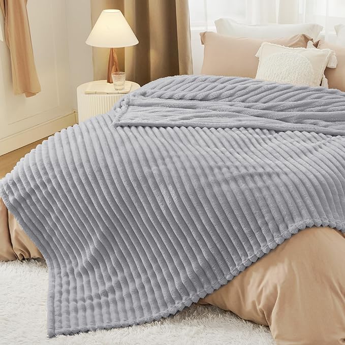 Bedsure GentleSoft Blankets Queen Size for Bed - Cozy Soft Blankets for Women, Cute Large Fleece Throws for Girls, Light Grey, 90x90 Inches - Bloomnest