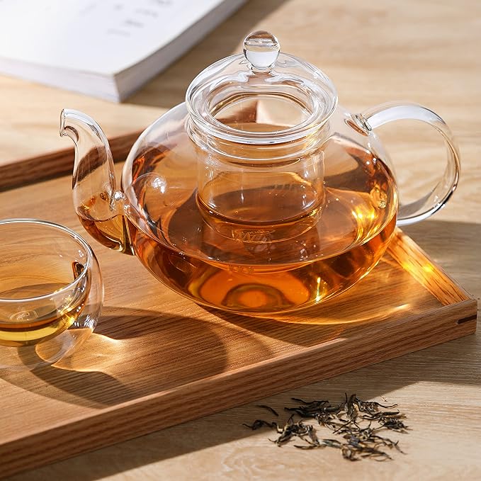 CnGlass 40.6oz/1200ml Glass Teapot with Removable Infuser,Stovetop Safe Tea Kettle,Blooming & Loose Leaf Tea Pot - Bloomnest