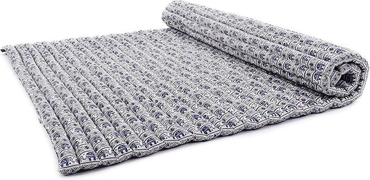 Leewadee - Foldable Floor Mattress - Japanese Roll Up Futon -Trifold Tatami Mat- Guest Floor Bed - Camping Mattress - Thai Massage Mat, Kapok Filled, 75 x 57 inches, Blue White - Bloomnest