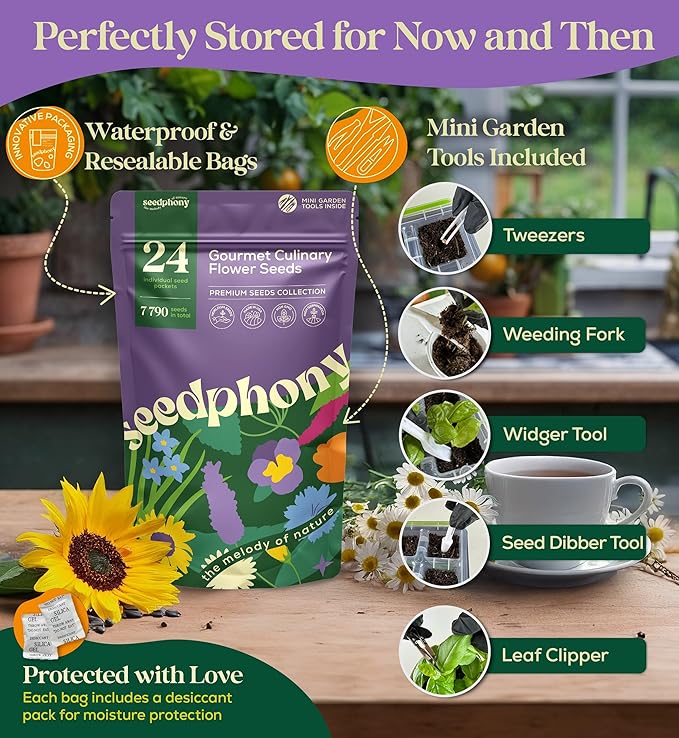 24 Gourmet Culinary Flower Seeds Variety Pack - 7,790+ Non-GMO Heirloom Flower Seeds for Planting Indoor & Outdoor Home Garden - Culinary Flowers Seed Packets for Planting Edible Flowers - Bloomnest