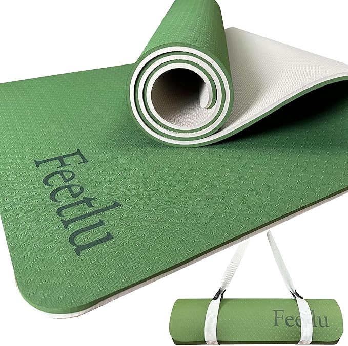 Extra Thick Exercise Yoga Mat with Strap - 2/5 Inch (10MM), Non-Slip Workout Mat for Yoga, Pilates, and Floor Exercises - Bloomnest