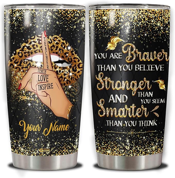 WAZONE Personalized Leopard Sunflower Golden Lips Coffee Tumbler Stainless Steel With Lid 20 30oz Cups Custom Teachers Day Birthday Christmas Thanksgiving Gifts For Teacher From Students - Bloomnest