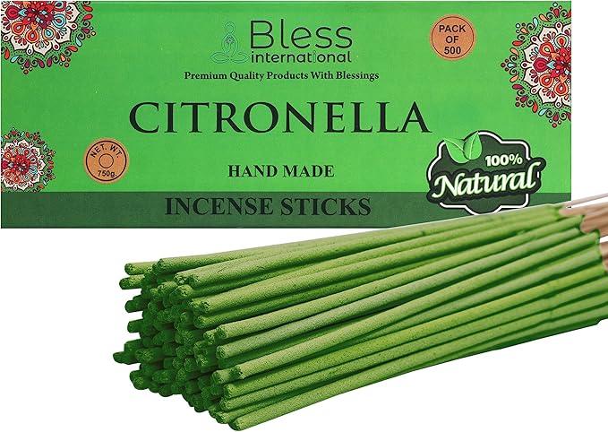 Bless-Citronella 100%-Natural-Handmade-Hand-Dipped-Incense-Sticks Organic-Chemicals-Charcoal-Free Purification-Relaxation-Positivity-Yoga-Meditation Best-Woods-Scent (500 Sticks (26 OZ)) BlessInternational