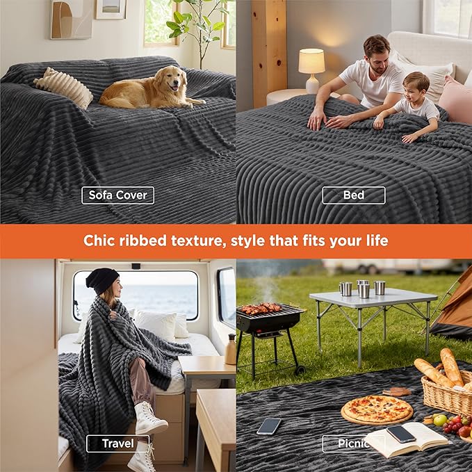 Bedsure GentleSoft Large Fleece Blanket for Bed - Cozy Soft Throw Blankets for Women, Cute Large Throws for Girls, Grey, 120x120 Inches - Bloomnest