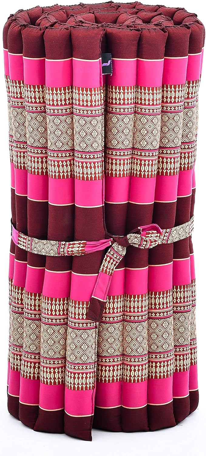 Leewadee - Foldable Floor Mattress - Japanese Roll Up Futon -Trifold Tatami Mat- Guest Floor Bed - Camping Mattress - Thai Massage Mat, Kapok Filled, 75 x 28 inches, Auburn Pink - Bloomnest