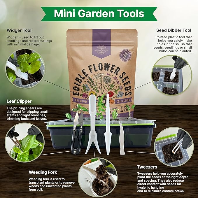 Organo Republic 15 Edible Flower Seeds Variety Pack- Indoor/Outdoor. 4800+ Non-GMO Heirloom Flower: Borage, Bishop's Flower, Chicory, Chives, Hyssop, Echinacea, Lavender Seeds & More - Bloomnest