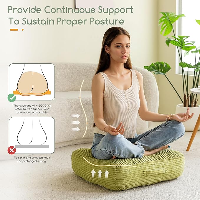6" Washable Floor Pillow Cushion for Adults, Meditation Cushion Pillow, Large Square Floor Sitting, Removable Tufted Corduroy Cover, for Tatami Living Room or Yoga, 22x22 Inch, 2Pack, Machine Washable - Bloomnest