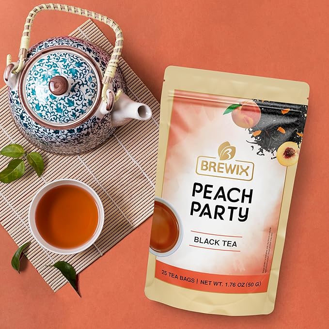 BREWIX, Peach Black Tea (25 Pyramid Bags) | Premium Black Tea with Peach | Floral & Refreshing | Iced or Hot | Caffeinated And Sugar-Free - Bloomnest
