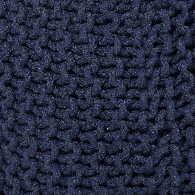REDEARTH Cylindrical Pouf Ottoman -Hand Knitted Poof Pouffe Accent Chair Seat Footrest for Living Room, Bedroom, Nursery, kidsroom, Patio, Gym; 100% Cotton (16x16x16; Navy Blue) - Bloomnest