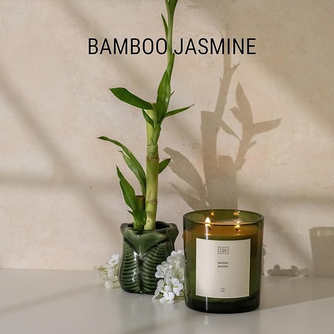 Craft & Kin 12oz Bamboo Jasmine Christmas Candle for Home | Premium Green Scented Candles for Men | Winter Candles Made with Natural Soy | Holiday Candle Gifts for Men and Women | Nature Collection - Bloomnest