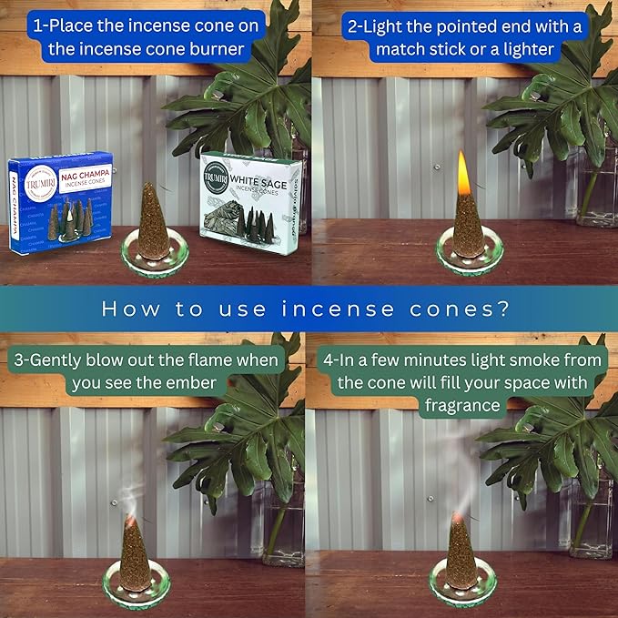 TRUMIRI Incense Cones - Combo Pack of 20 Cone Incense - 10 Nag Champa + 10 White Sage - Insence Cones - Incense Cones Scented - Cone Incense Scents - Insense Cones - Incent Cone TRUMIRI