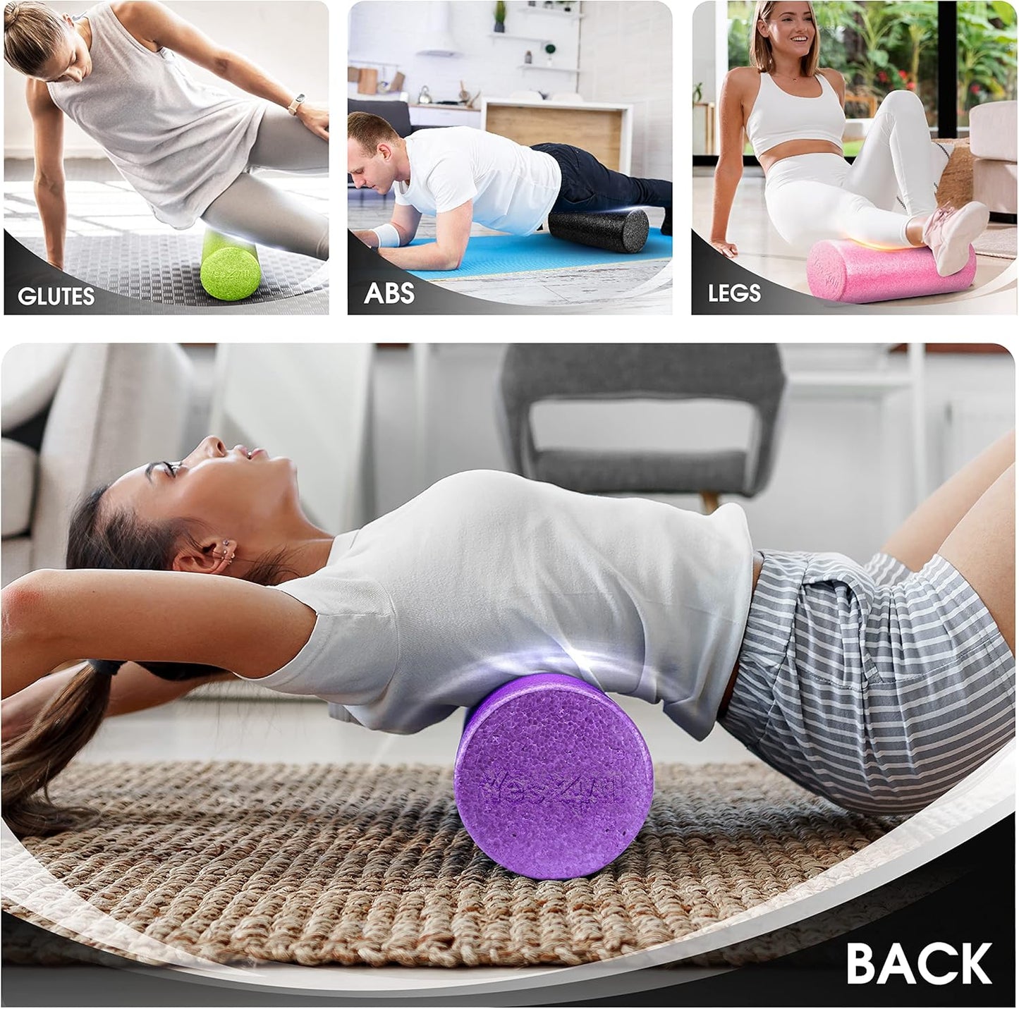 Yes4All High-Density EPP Round Back Roller Foam, Exercise Foam Roller for Yoga, Pilates & Stretching - 12, 18, 24, 36 inch