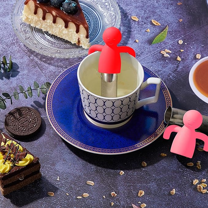 2 Pieces Tea Infuser for Loose Tea Cute Fine Mesh Tea Strainer Stainless Steel Tea Filter Ball Tea Diffuser Steeper for Teacups Teapots (Pink, Red)