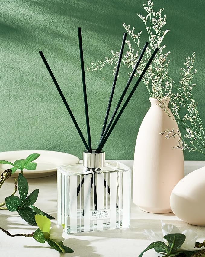 M&SENSE Jasmine & Vanilla Reed Diffuser Set - 7.04 oz Scented Diffusers for Home, Fragrance Oil Aroma with Sticks, Shelf Decor Housewarming Gifts for Bedroom Bathroom MSENSE