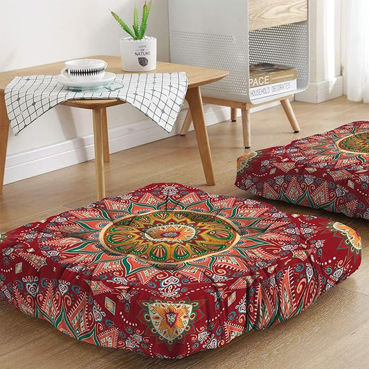 Mandala Meditation Cushion, Boho Meditation Mat, Meditation Pillows for Sitting on Floor, Cushions for Sitting in Home and Outdoor, Square Floor Pillows Cushion Seating for Yoga 22'' X 22'' - Bloomnest