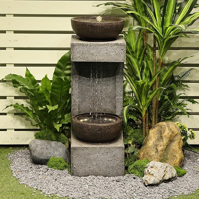 Waterfall Fountain Outdoor Garden Decor for Patio, Backyard, Deck, Porch and Home Art Decor, Outdoor Fountains and Waterfalls with Lights and Pebbles - Bloomnest