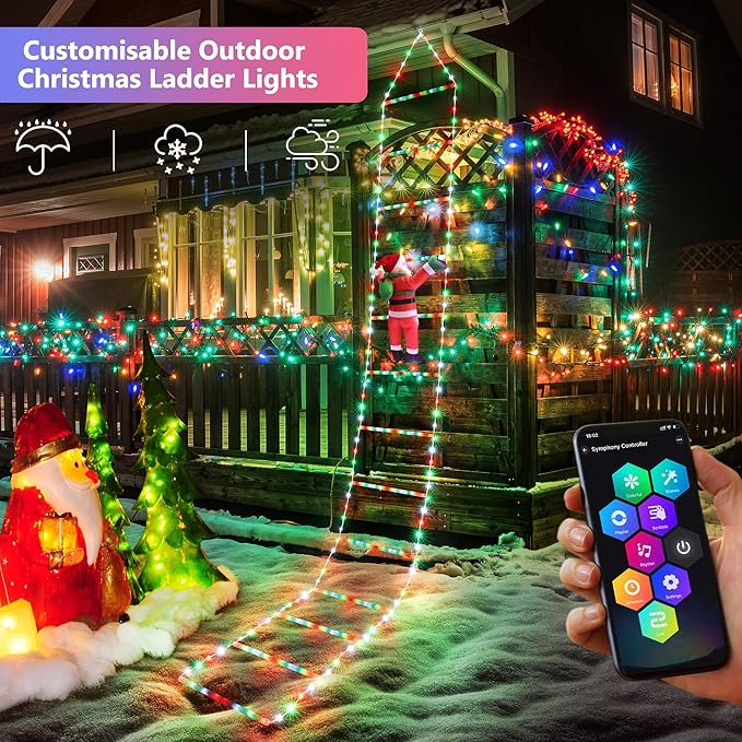 Toodour Christmas Decorations Lights, 10ft Smart RGB Christmas Decorative Lights with Santa Claus, Bluetooth & App Controlled Ladder Light - Music Sync Color Changing Xmas Light for Indoor Outdoor - Bloomnest