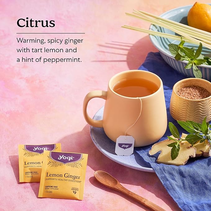 Yogi Tea Lemon Ginger Tea - 16 Tea Bags per Pack (6 Packs) - Organic Ginger Root Tea to Support Healthy Digestion - Includes Lemongrass, Lemon Flavor, Licorice Root, Lemon Peel & More - Bloomnest