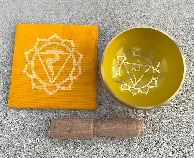 DharmaObjects Tibetan Solar Plexus Chakra Premium Palm Size Singing Bowl Gift Box Set - Bloomnest