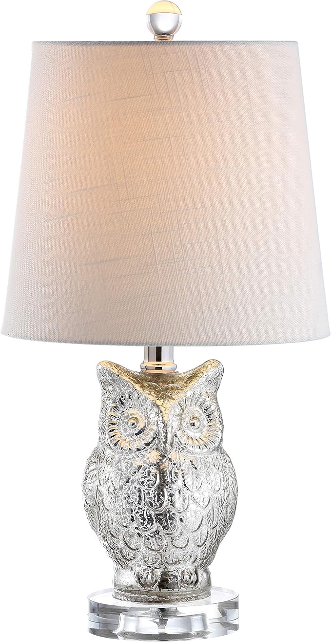 JONATHAN Y JYL4010A Night Owl 19" Glass/Crystal LED Table Lamp Contemporary Transitional Bedside Desk Nightstand Lamp for Bedroom Living Room Office College Bookcase LED Bulb Included, Silver/Ivory - Bloomnest
