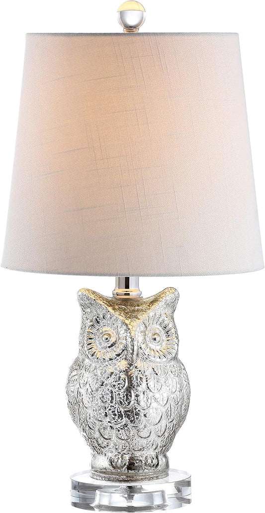 JONATHAN Y JYL4010A Night Owl 19" Glass/Crystal LED Table Lamp Contemporary Transitional Bedside Desk Nightstand Lamp for Bedroom Living Room Office College Bookcase LED Bulb Included, Silver/Ivory - Bloomnest