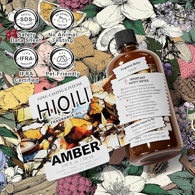 HIQILI Amber Fragrance Oil for Candle, Perfume, Soap Making, Hotel Scents for Essential Oil Diffuser & Aromatherapy - 5.07 Fl Oz - Bloomnest