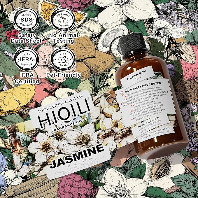 HIQILI Jasmine Fragrance Oil for Aromatherapy Diffuser, Floral Scent for Candle, Perfume Making, Skin Care, Laundry Essential Oil - 1 Fl Oz HIQILI