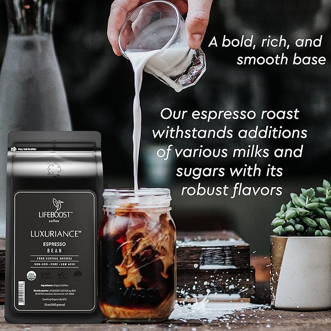 Lifeboost Organic Espresso Whole Bean Coffee - Low Acid Espresso Coffee, Non-GMO, USDA Organic, Single Origin, Third-Party Tested for Mycotoxins & Pesticides - 12 oz Bag - Bloomnest