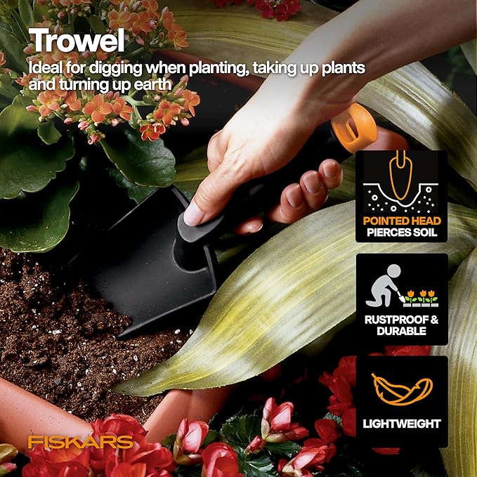 Fiskars Flower Gardening Tool Set with Floral Pruner, Trowel, Cultivator, Garden Gloves, and Ultra-Light Kneeling Cushion for Outdoor Use (5 Piece Kit) - Bloomnest