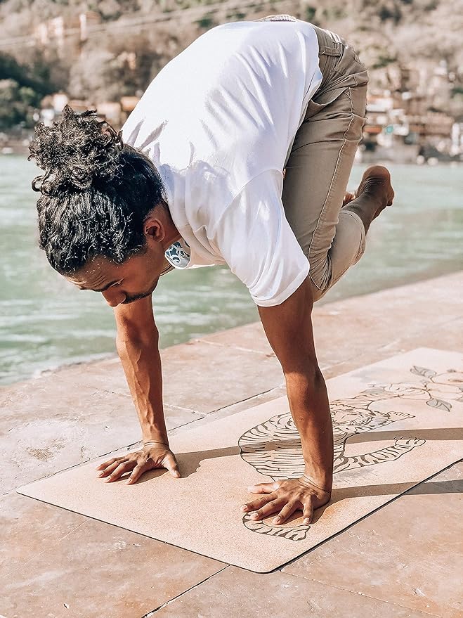 Shakti Warrior Cork Yoga Mat - Artist Designed, Premium Printed Eco-Friendly Non-Slip mat, Great for Regular & Hot Yoga, Pilates, Workouts 72 inch x 24 inch x 3mm Thick - Bloomnest